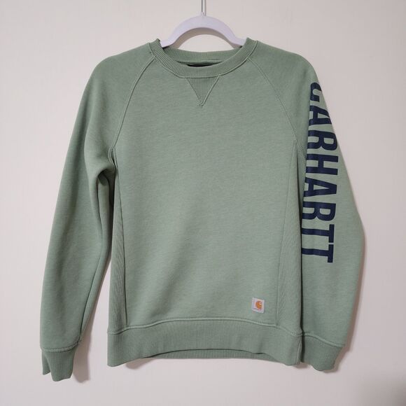 Carhartt Womens Fleece Graphic Sweatshirt Green Cotton Crew Neck #104410 Size XS - Picture 1 of 10